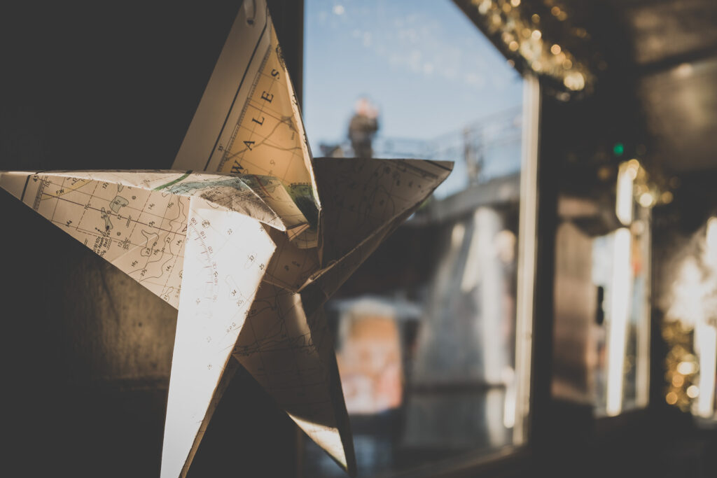 Christmas star, folded from a navigational chart
